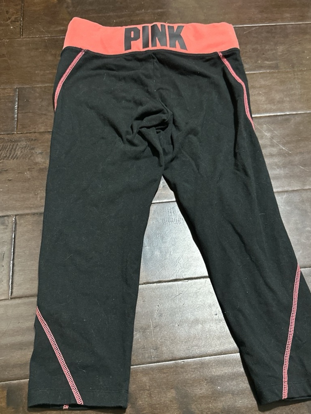 PINK Victoria's Secret Black Leggings with Coral Pink Waistband